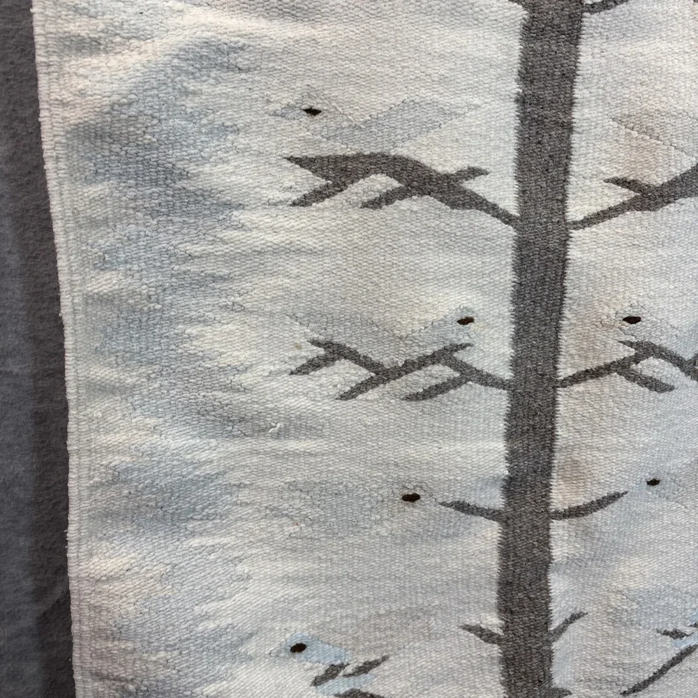 Tree of Life Navajo Style Rug Tapestry Folk Art Southwestern Blue Cream 26